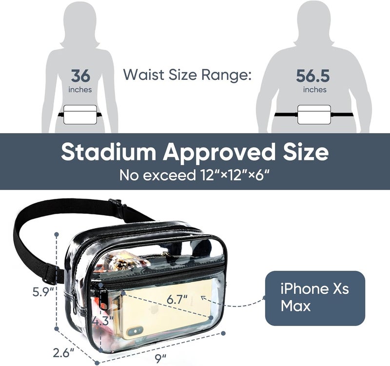 JOWURY Clear Fanny Pack for Stadium Events - Clear Bag for Women Men | Lightweight Waist Pack for Concerts, Sports Games Day & Travel | Stadium Approved Transparent Bag (Black) - Image 2